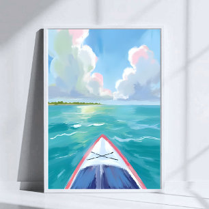 Poster Pintura em aquarela de caiaque no lago