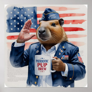 Poster Pintura em Aquarela de Capivara Veterano