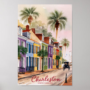 Poster Pintura em Aquarela de Charleston Carolina do Sul