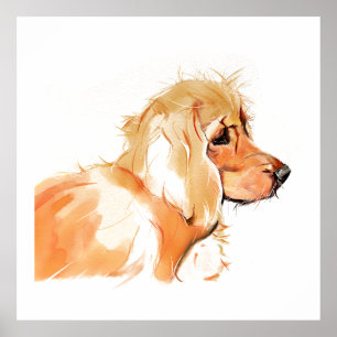 Poster Pintura em Aquarela de Cocker Spaniel, Decoração d