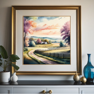 Poster Pintura em aquarela de Fazenda