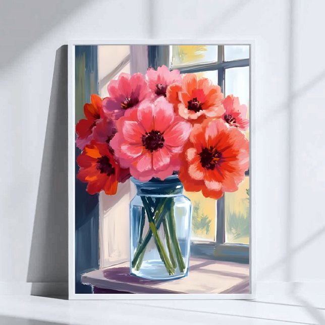 Poster Pintura em Aquarela de Flores em Vaso com Buquê Ve (Criador carregado)