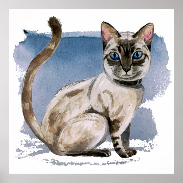 Póster Pintura em Aquarela de Gato Simples (Frente)