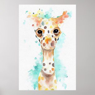 Poster Pintura em Aquarela de Giraffe Wild Animal Nature