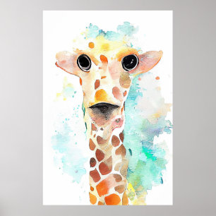 Poster Pintura em Aquarela de Giraffe Wild Animal Nature
