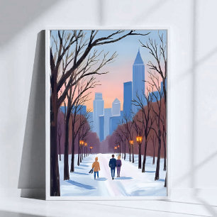 Poster Pintura em Aquarela de Inverno do Boston Common