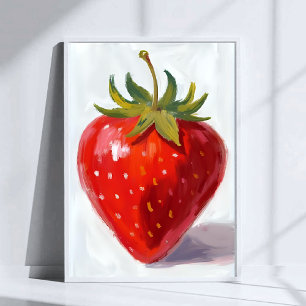 Poster Pintura em Aquarela de Morango Vermelho