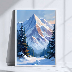 Poster Pintura em Aquarela de Paisagem Montanhosa de Inve