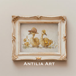 Poster Pintura em Aquarela de Patinho Animal de Fazenda d