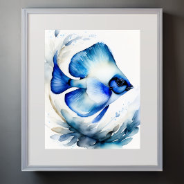 Poster Pintura em aquarela de peixe azul