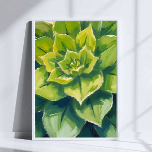 Poster Pintura em Aquarela de Planta Suculenta Verde