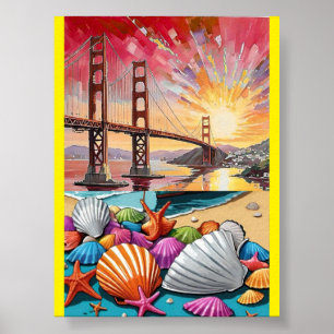 Poster Pintura em Aquarela de São Francisco, Ponte Golden