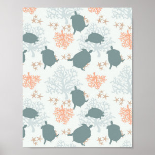 Poster Pintura em Aquarela de Tartaruga-do-mar