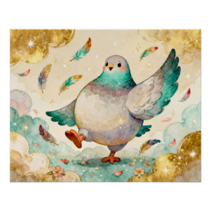 Póster Pintura em aquarela de um pombo