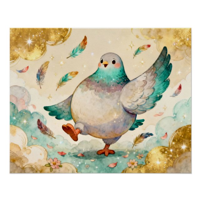 Póster Pintura em aquarela de um pombo (Frente)