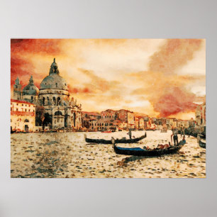 Poster Pintura em aquarela do Grande Canal, Veneza