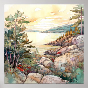 Poster Pintura em Aquarela do Parque Nacional Acadia