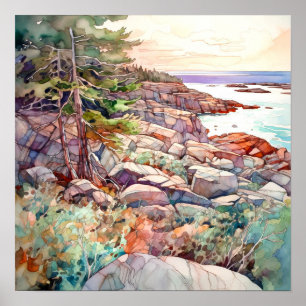Poster Pintura em Aquarela do Parque Nacional Acadia