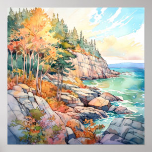 Poster Pintura em Aquarela do Parque Nacional Acadia