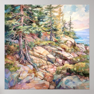 Poster Pintura em Aquarela do Parque Nacional Acadia