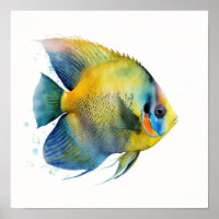 Pintura em aquarela do peixe-anjo de frente amarel