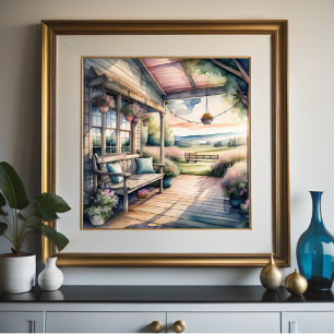 Poster Pintura em aquarela do Portão Cozy Country