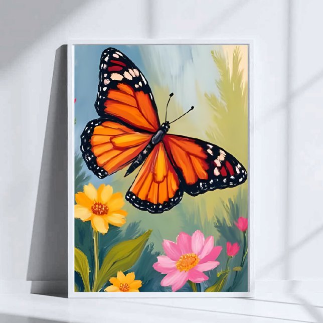 Poster Pintura em Aquarela Flor da Borboleta Monarca (Criador carregado)