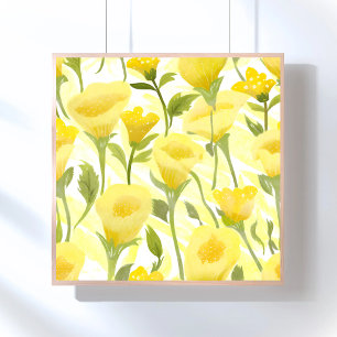 Poster Pintura em Aquarela Floral Amarela
