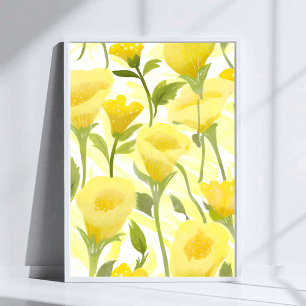 Poster Pintura em Aquarela Floral Amarela Arte de Flores