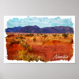 Poster Pintura em Aquarela Panorama da Paisagem da Namíbi