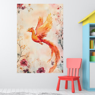 Poster pintura em aquarela representando uma fênix mitoló