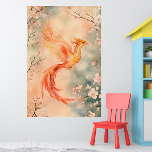 Poster pintura em aquarela representando uma fênix mitoló