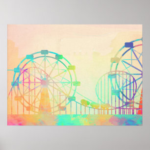 Poster Pintura em Aquarela Roda-gigante Arte de Feira