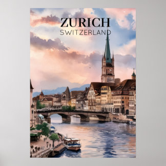 Poster Pintura em Aquarela Zurique Suíça