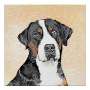 Póster Pintura em Cachorro na Grande Montanha Suíça - A