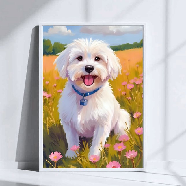 Poster Pintura em Campo de Flor de Cão Maltês (Criador carregado)
