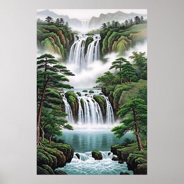 Poster Pintura em cascata Feng Shui - Fluxo de riqueza (Frente)