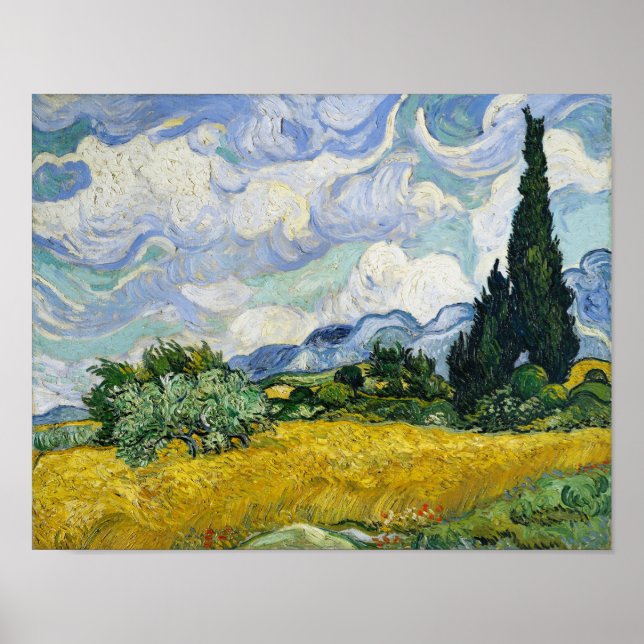 Poster Pintura em Cipras de Campo de Trigo Van Gogh (Frente)