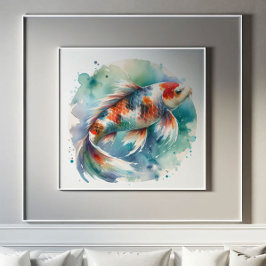Poster Pintura em Grande Aquarela Pintura em Koi Fish Art