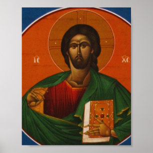 Poster Pintura em Ícone Cristão Ortodoxo de Jesus Cristo