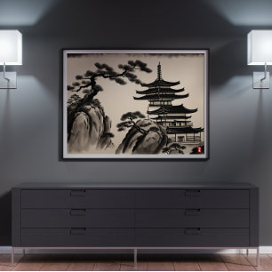 Poster Pintura em Paisagem Japonesa