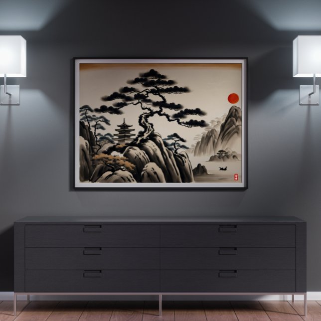 Poster Pintura em Paisagem Japonesa (Japanese Landscape Ink Painting)