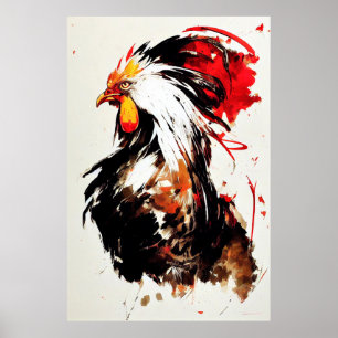 Poster Pintura em Pincel de Arma Natural Selvagem de Galo