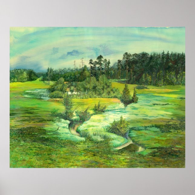 Poster pintura em vale verde Watercolor (Frente)