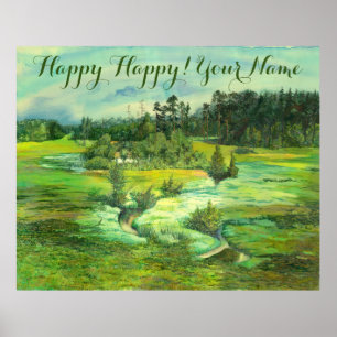 Poster pintura em vale verde Watercolor