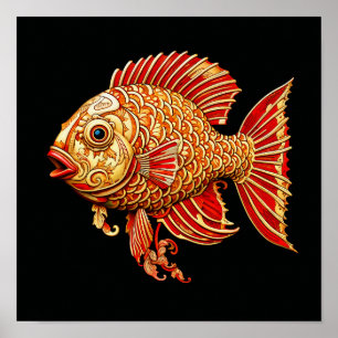 Poster Pintura Escura de Peixe Vermelho