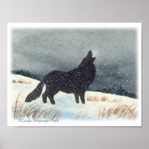 Poster Pintura espanada neve da aguarela do lobo