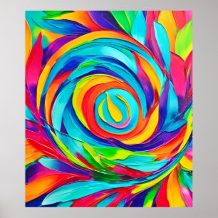 Poster Pintura Espiral Floral Psicodélica Vibrante