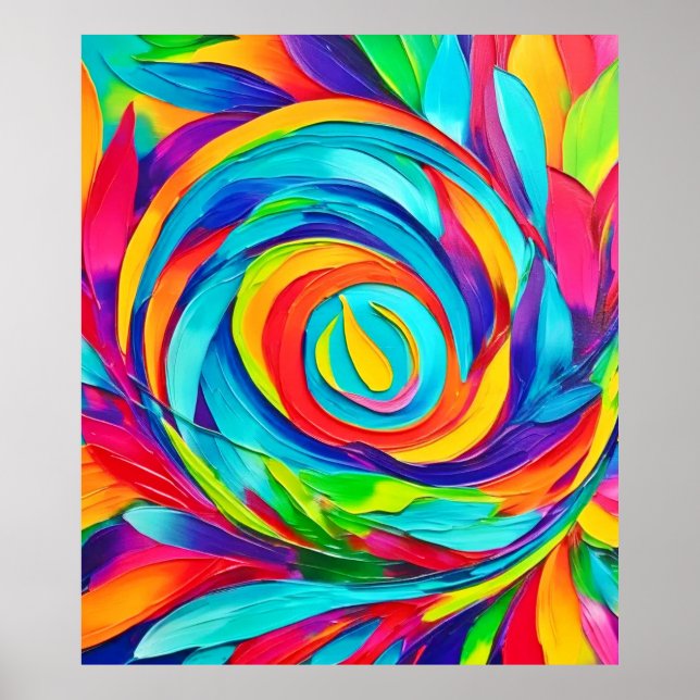 Poster Pintura Espiral Floral Psicodélica Vibrante (Frente)
