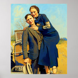 Poster Pintura Falsa Bonnie Parker Clyde Barrow 1933